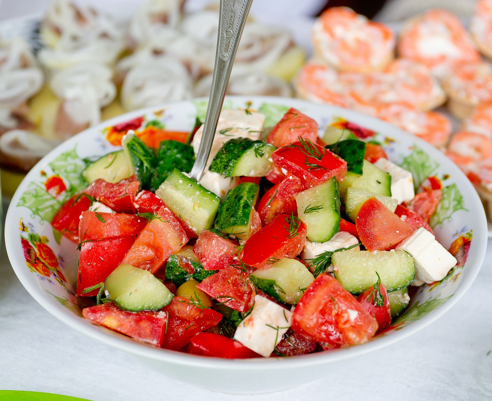 A fresh salad of vegetables and cheese